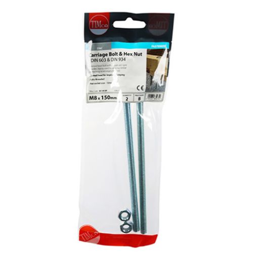 Picture of Carriage Bolt and Hex Nut BZP M8 x 150 (Pack of 2)