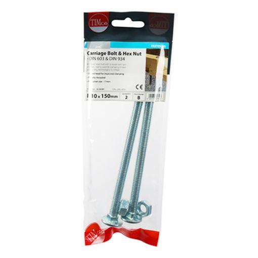 Picture of Carriage Bolt and Hex Nut BZP M10 x 150 (Pack of 2)
