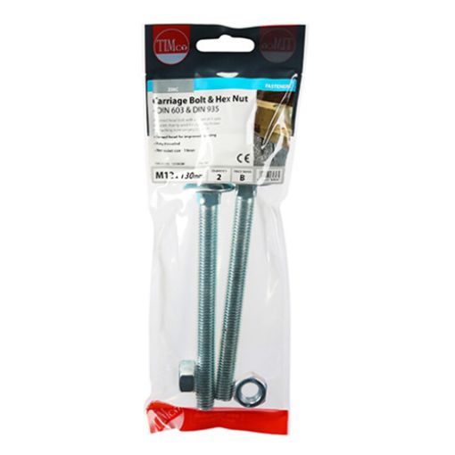 Picture of Carriage Bolt and Hex Nut BZP M12 x 130 (Pack of 2)