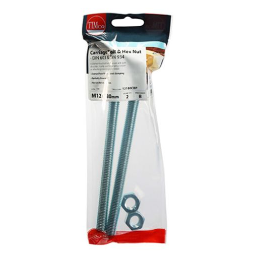 Picture of Carriage Bolt and Hex Nut BZP M12 x 180 (Pack of 2)