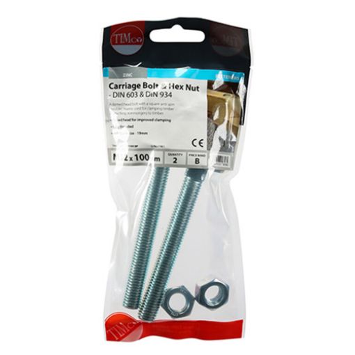 Picture of Carriage Bolt and Hex Nut BZP M12 x 100 (Pack of 2)