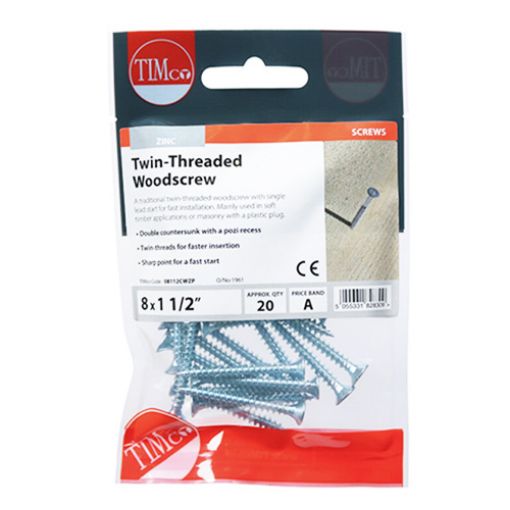Picture of Twin Threaded Woodscrew PZ2 BZP 8 x 1.1/2 (Pack of 20)