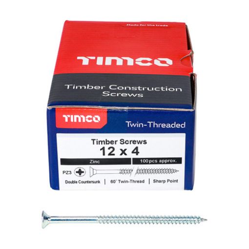 Picture of Twin Threaded Woodscrew PZ3 BZP 12 x 4 (Box of 100)