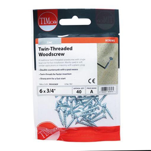 Picture of Twin Threaded Woodscrew PZ2 BZP 6 x 3/4 (Pack of 40)