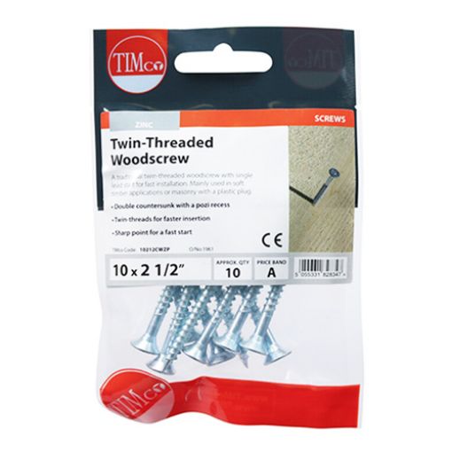 Picture of Twin Threaded Woodscrew PZ2 BZP 10 x 2.1/2 (Pack of 10)