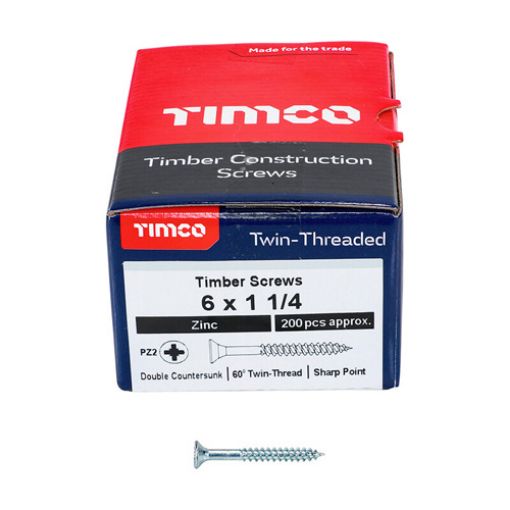 Picture of Twin Threaded Woodscrew PZ2 BZP 6 x 1.1/4 (Box of 200)