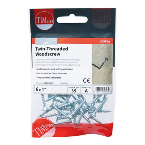 Picture of Twin Threaded Woodscrew PZ2 BZP 6 x 1 (Pack of 35)