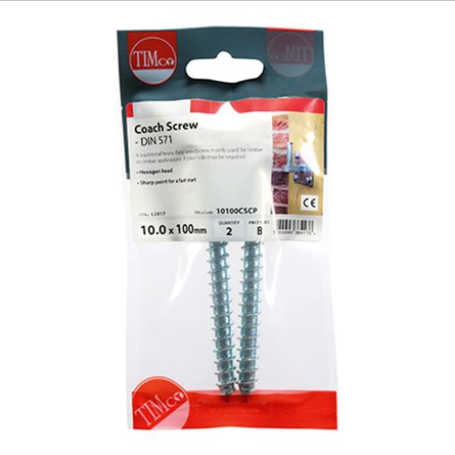 Picture of Coach Screw BZP 10 x 100mm (Pack of 2)