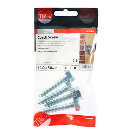 Picture of Coach Screw BZP 10 x 50mm (Pack of 4)