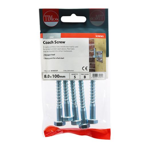 Picture of Coach Screw BZP 8 x 100mm (Pack of 5)