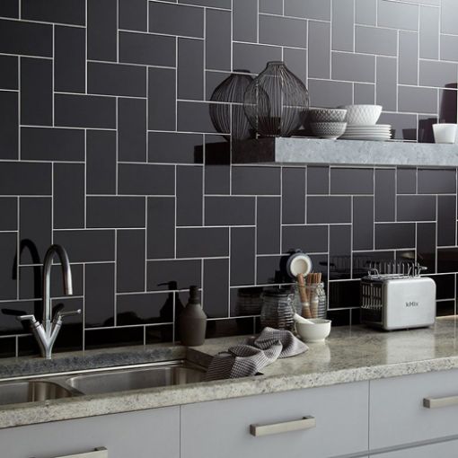 Picture of Central Black Ceramic Wall Tile 100x200mm - 1sqm Box