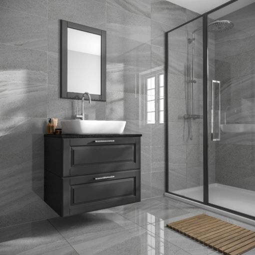 Picture of Anderley Dark Grey Polished Glazed Porcelain Wall & Floor Tile 600x600mm - 1.08sqm ox