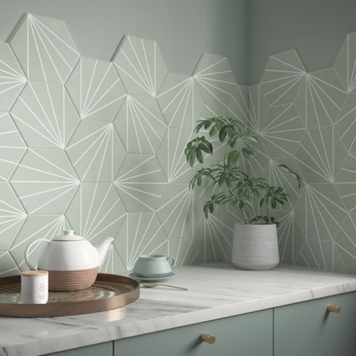 Picture of Sunburst Mint Glazed Porcelain Wall & Floor Tile 267x232mm - 0.99sqm Box