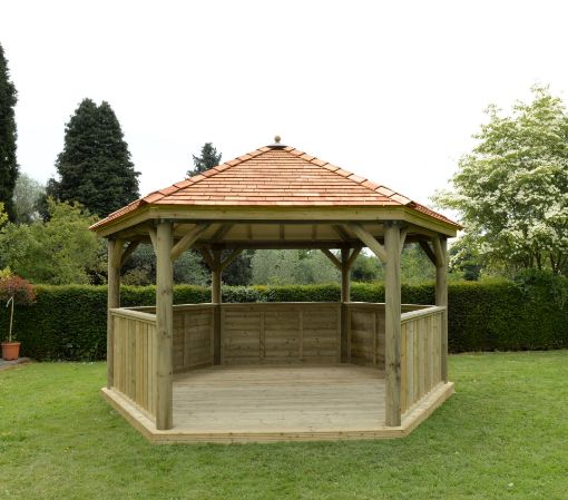 Picture of 4.7m Hexagonal Wooden Garden Gazebo with Cedar Roof
