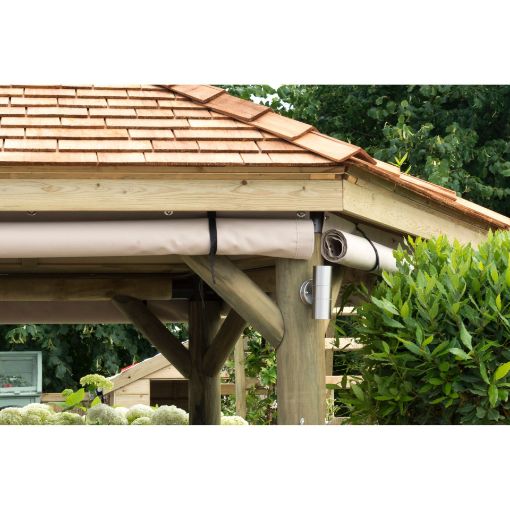 Picture of 4m Hexagonal Wooden Garden Gazebo Curtains - Cream