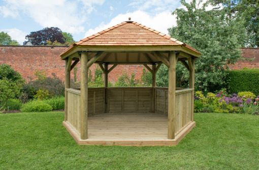 Picture of 4m Hexagonal Wooden Garden Gazebo with Cedar Roof