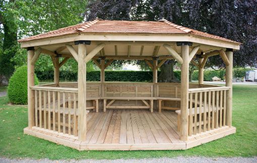 Picture of 5.1m Premium Oval Wooden Gazebo with Cedar Roof and Benches