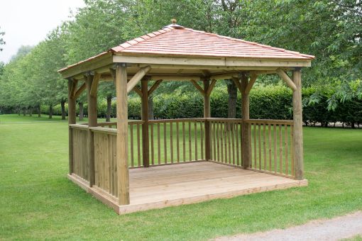 Picture of 3.5m Square Wooden Gazebo with Cedar Roof - With Base