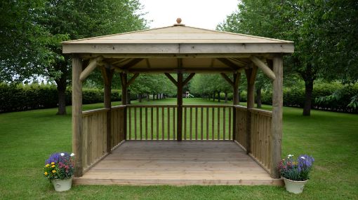Picture of 3.5m Square Wooden Gazebo with Timber Roof - With Base