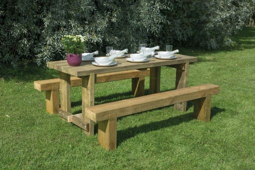 Picture of Refectory Table and Sleeper Bench Set - 1.8m (Home Delivered)