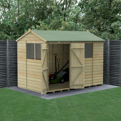Picture of Beckwood 10' x 6' Reverse Apex Shed - 4' Windows - Double Door (Installed)