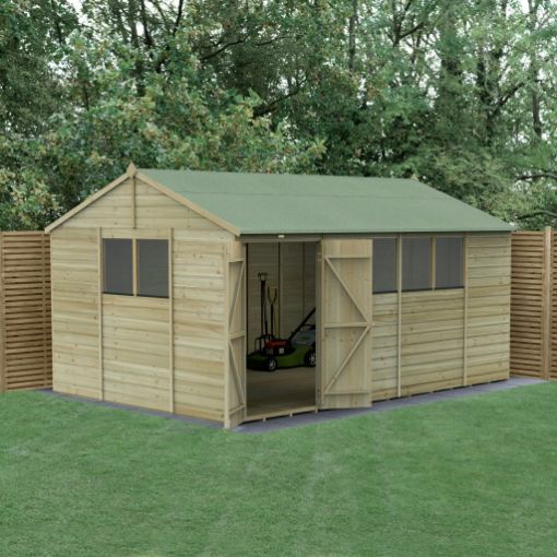 Picture of Beckwood 15' x 10' Reverse Apex Shed - 6' Windows - Double Door (Home Delivered)