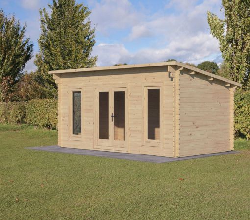 Picture of Elmley 5.0 x 3.0m Log Cabin - Pent Roof, Double Glazed 24kg Polyester Felt, no Underlay (Installed)