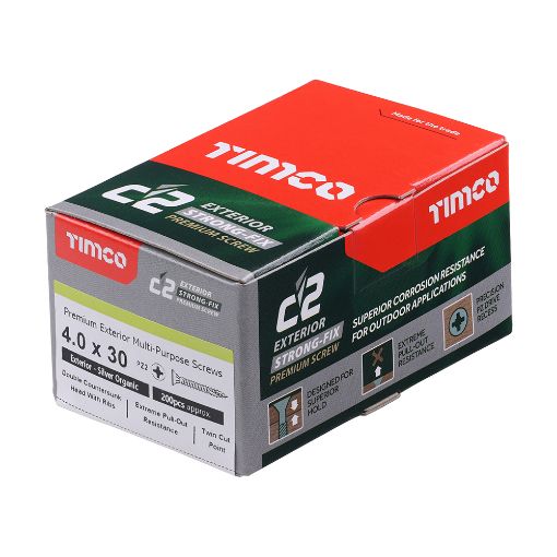 Picture of TIMco 4.0 x 30mm C2 Strong Fix Exterior Screws Silver 200pcs