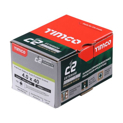 Picture of TIMco 4.0 x 40mm C2 Strong Fix Exterior Screws Silver 200pcs