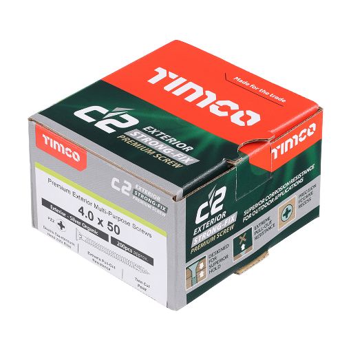 Picture of TIMco 4.0 x 50mm C2 Strong Fix Exterior Screws Silver 200pcs