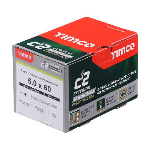 Picture of TIMco 5.0 x 60mm C2 Strong Fix Exterior Screws Silver 200pcs