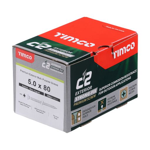 Picture of TIMco 5.0 x 80mm C2 Strong Fix Exterior Screws Silver 200pcs