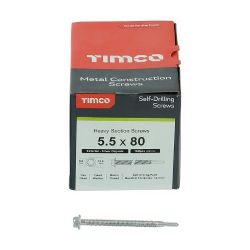 Picture of Exterior Heavy Section Screws 5.5 x 80mm Silver Hex Head 100pcs