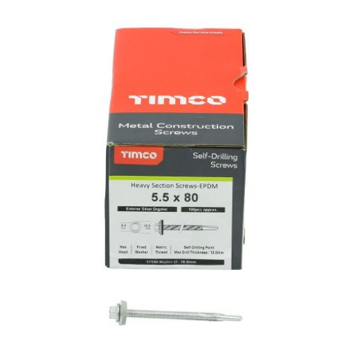 Picture of Exterior Heavy Section Screws 5.5 x 80mm Silver Hex Head with EPDM Washer 100pcs
