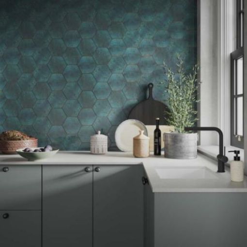 Picture of Hope Blue Hexagon Wall Tile Ceramic Gloss 150 x 173mm 0.857sqm Per Box