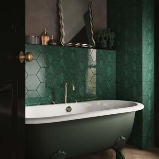 Picture of Hope Green Hexagon Wall Tile Ceramic Gloss 150 x 173mm 0.857sqm Per Box