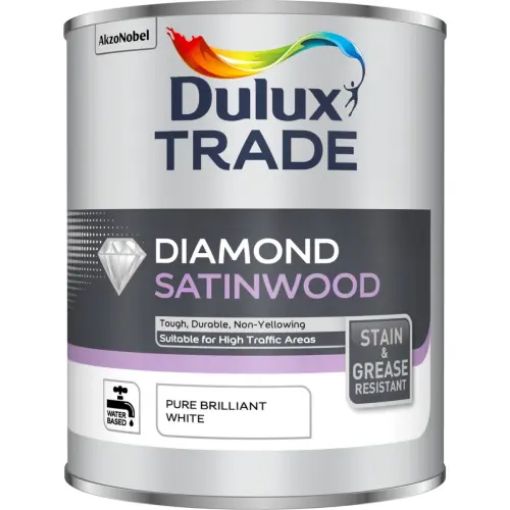 Picture of Dulux Trade Diamond Satinwood Pure Brilliant White 1Ltr